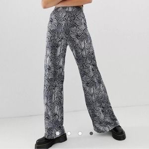ASOS Wide Leg Snake Print Pants in Black & Gray